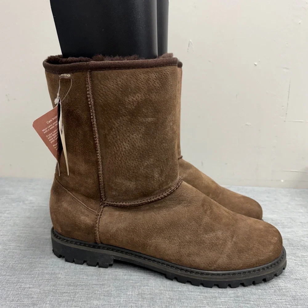 Lamo Boots Mens Size 12 Brown Suede Faux Fur Lined Rugged Lug Sole LF00000002